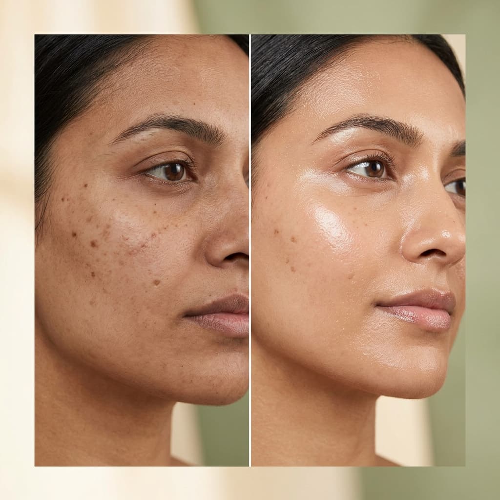Sunscreen glow before and after application comparison